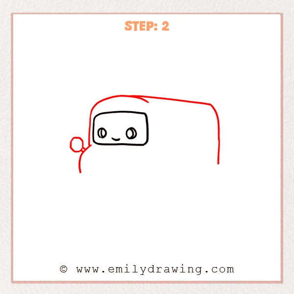 how to draw a bus - The cute bus face now sits inside a larger front frame, with a long rounded roof and back outline plus a small side mirror.