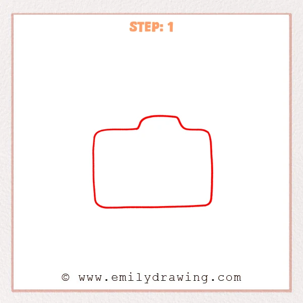 how to draw a camera - Simple outline sketch of a camera body with a rounded rectangle and a small raised top center bump.