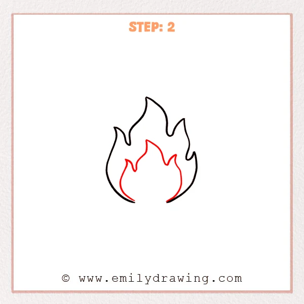 how to draw a campfire - A campfire flame outline with a smaller inner flame shape added inside, leaving a slim border of space.
