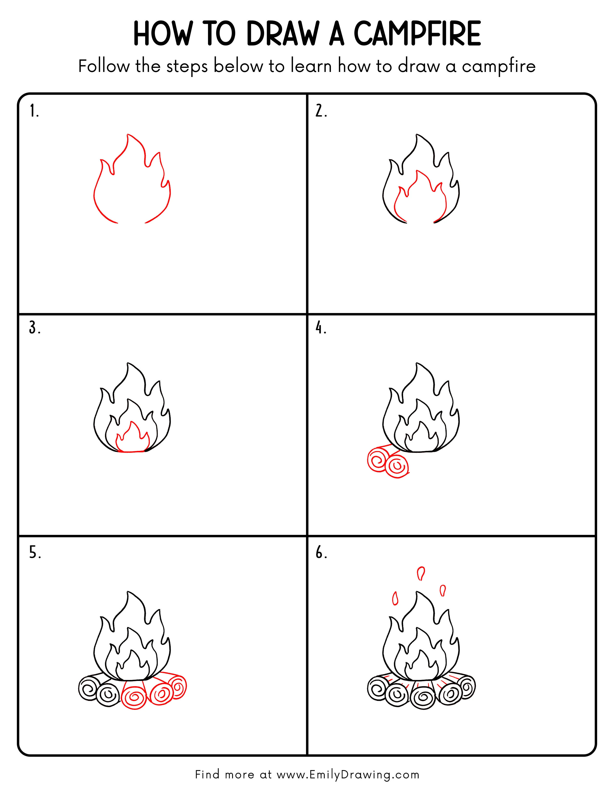 Printable Campfire Drawing Guide