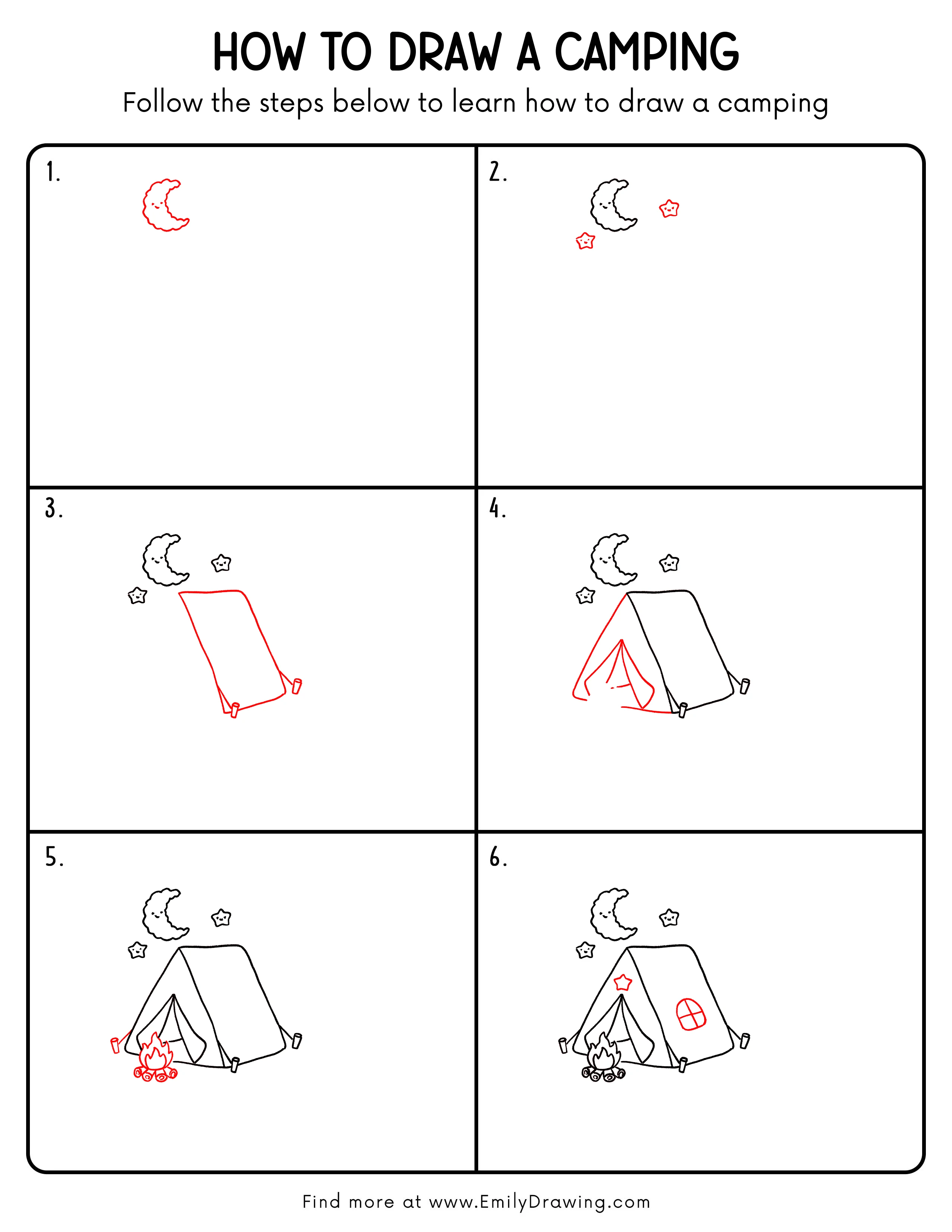 Printable Camping Drawing Guide