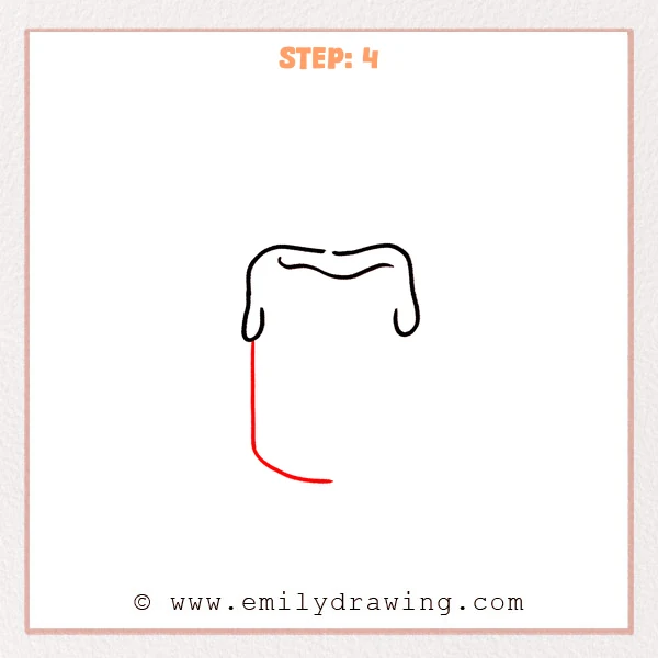 how to draw a candle - Fourth step of an easy candle drawing showing a long left side wall extending down and a curved line starting the candle’s base.