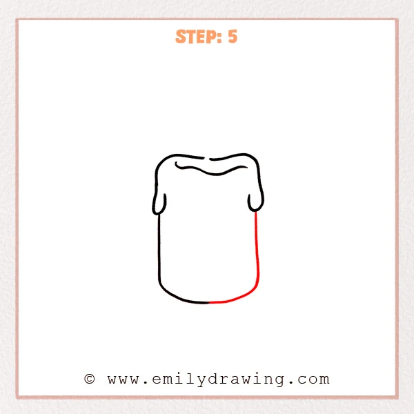how to draw a candle - Fifth step of an easy candle drawing showing the full candle body with both side edges and a rounded bottom completed.