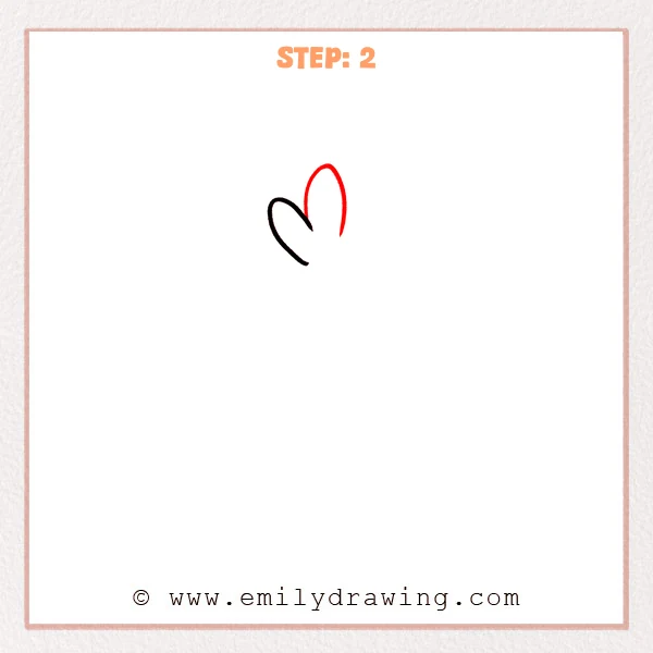 how to draw a carrot - Two curved leaf shapes appear at the top, forming the beginning of a carrot’s leafy greens.