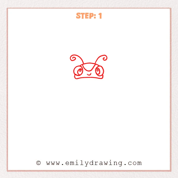 how to draw a cicada - A simple cicada face sketch with big spiral eyes, a small smile, and two curled antennae.