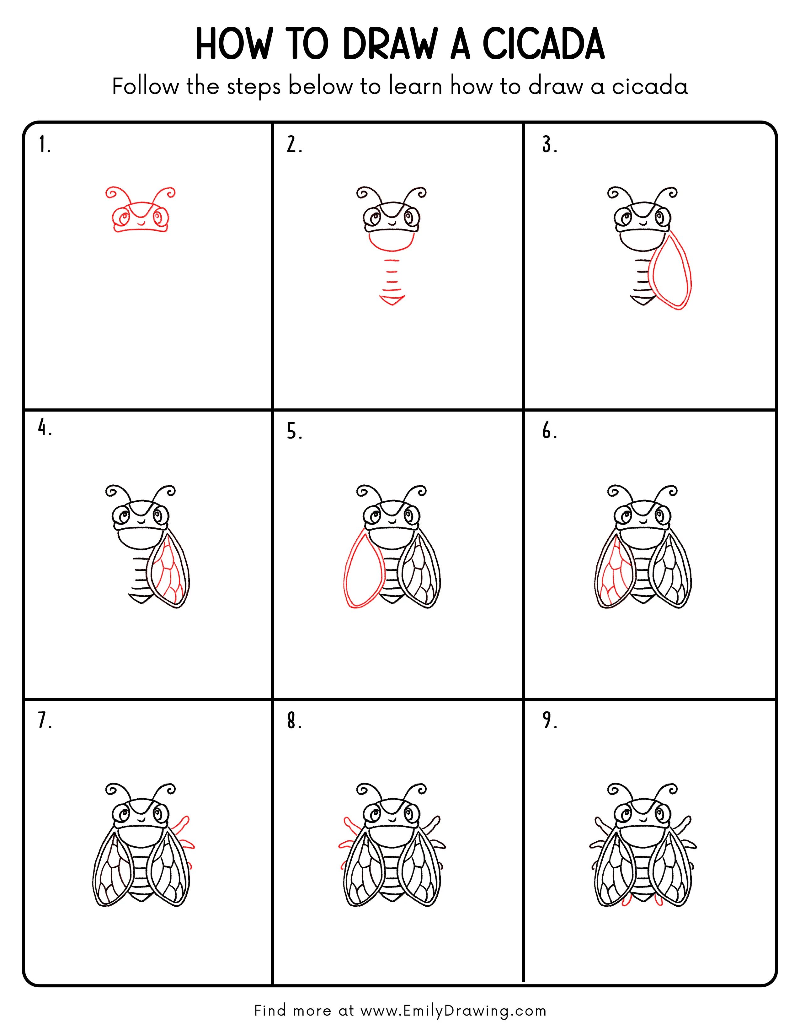 Printable Cicada Drawing Guide