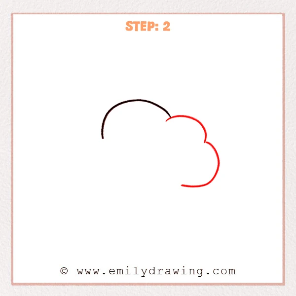 how to draw a cloud - The cloud outline grows with several rounded bumps added on the right side, leaving the bottom open.