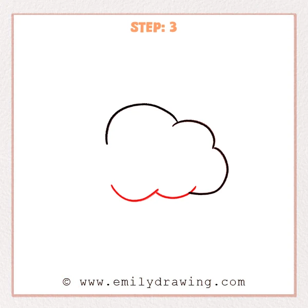 how to draw a cloud - The cloud outline is completed by adding rounded bottom arcs and closing the left side.