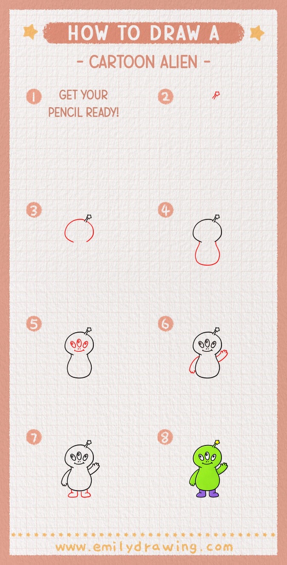 How to Draw a Cartoon Alien - Emily Drawing
