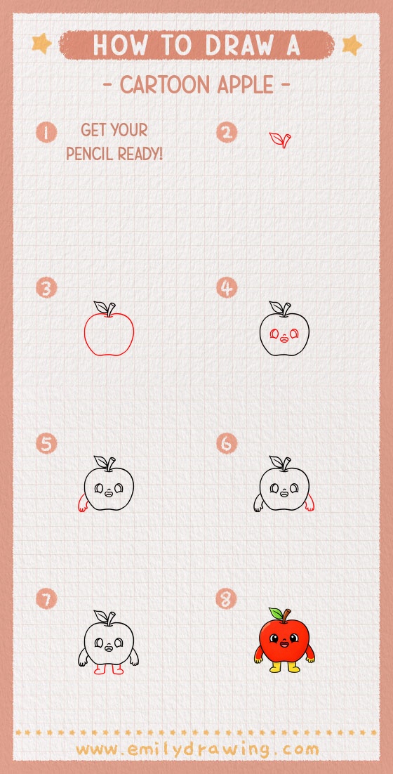 How to Draw a Cartoon Apple - Emily Drawing