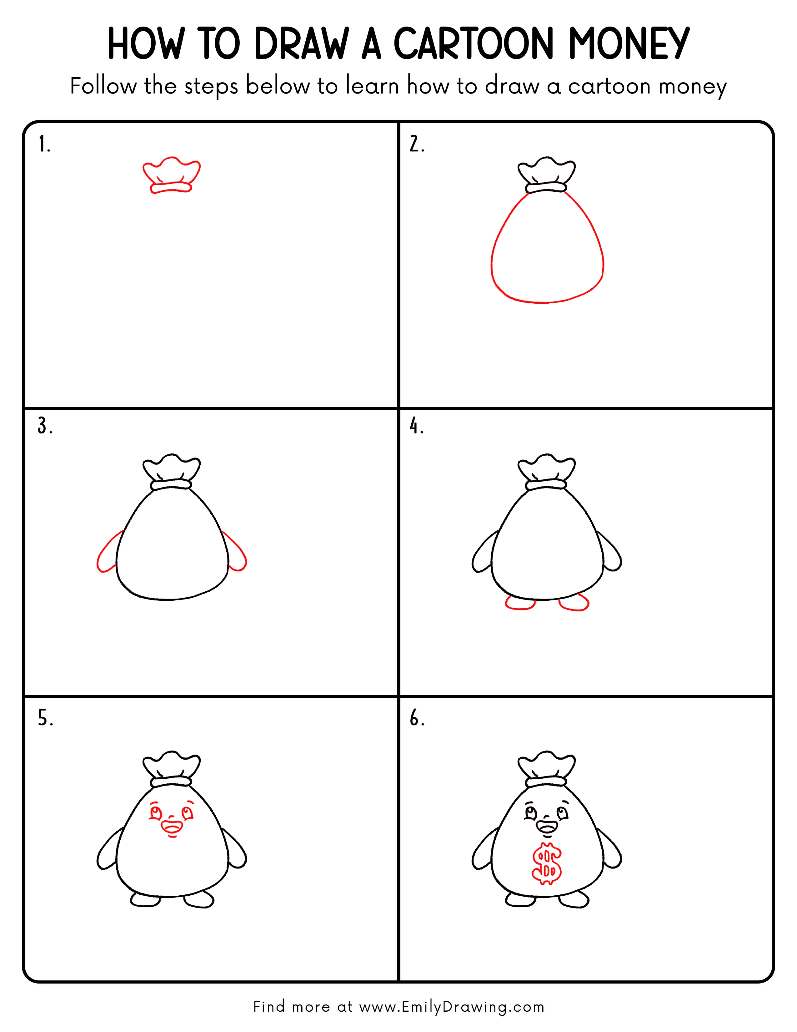 How to Draw a Cartoon Money - Emily Drawing