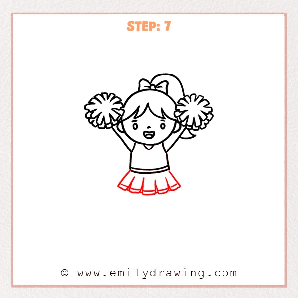how to draw a cheerleader - Cheerleader drawing with a flared pleated skirt added, including pleat lines and a neat hem trim.