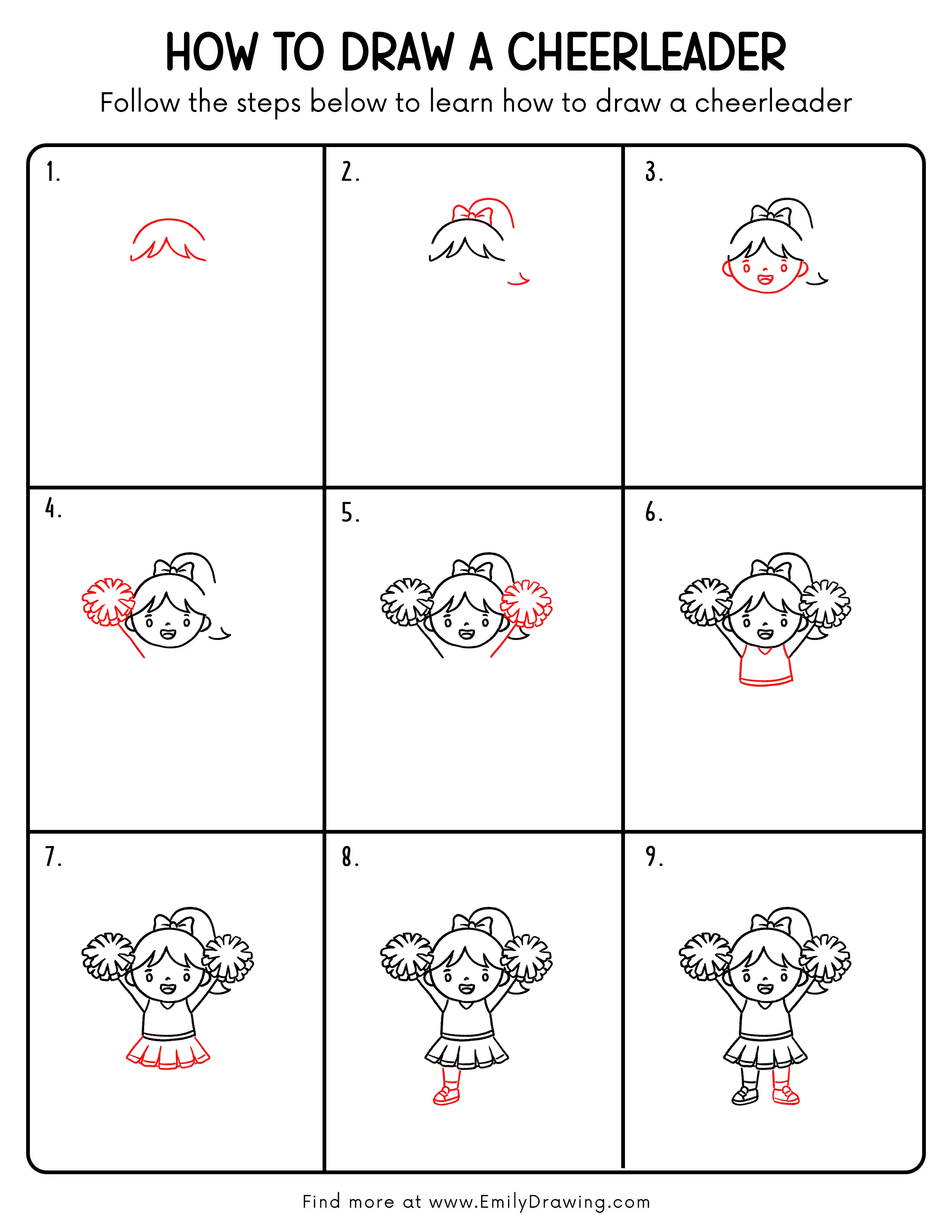 Printable Cheerleader Drawing Guide
