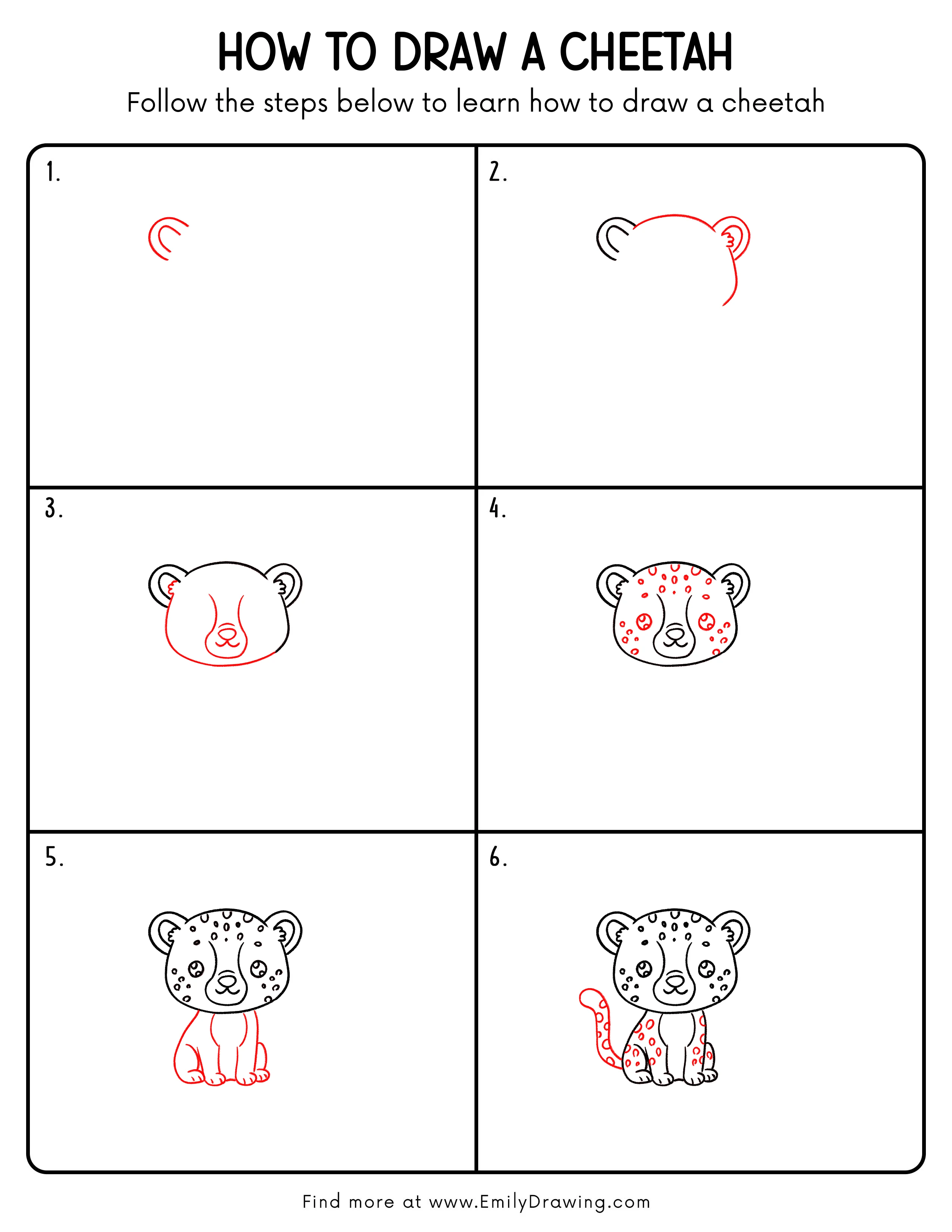 Printable Cheetah Drawing Guide