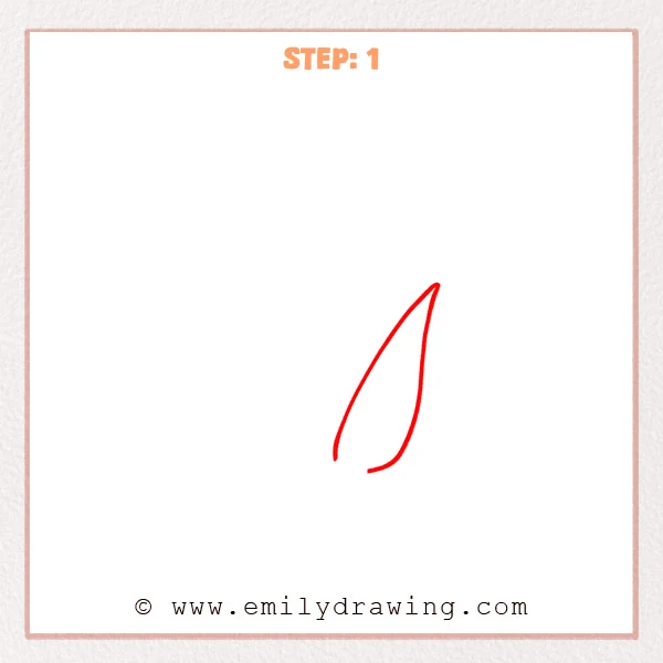 how to draw a corn - The first step of an easy corn drawing showing a single curved husk leaf shape with a pointed tip.