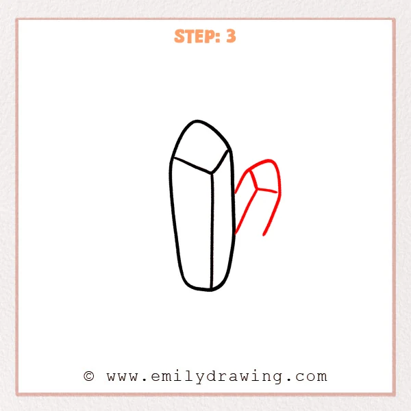 how to draw a crystals - A main tall crystal with facet lines, plus a smaller angled crystal added on the right with matching top facets and an edge line.