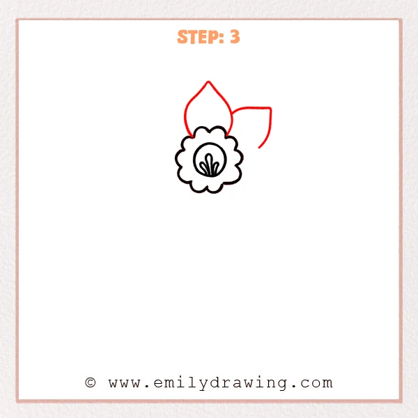 how to draw a daffodil - Daffodil sketch with the central cup and ruffled ring, now adding a tall top petal and a smaller right-side petal.