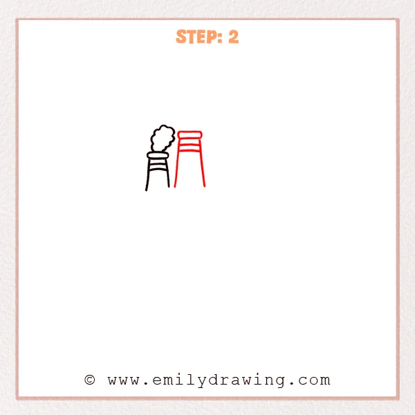 how to draw a factory - The second stage adds a taller chimney beside the first one, building the factory shape.