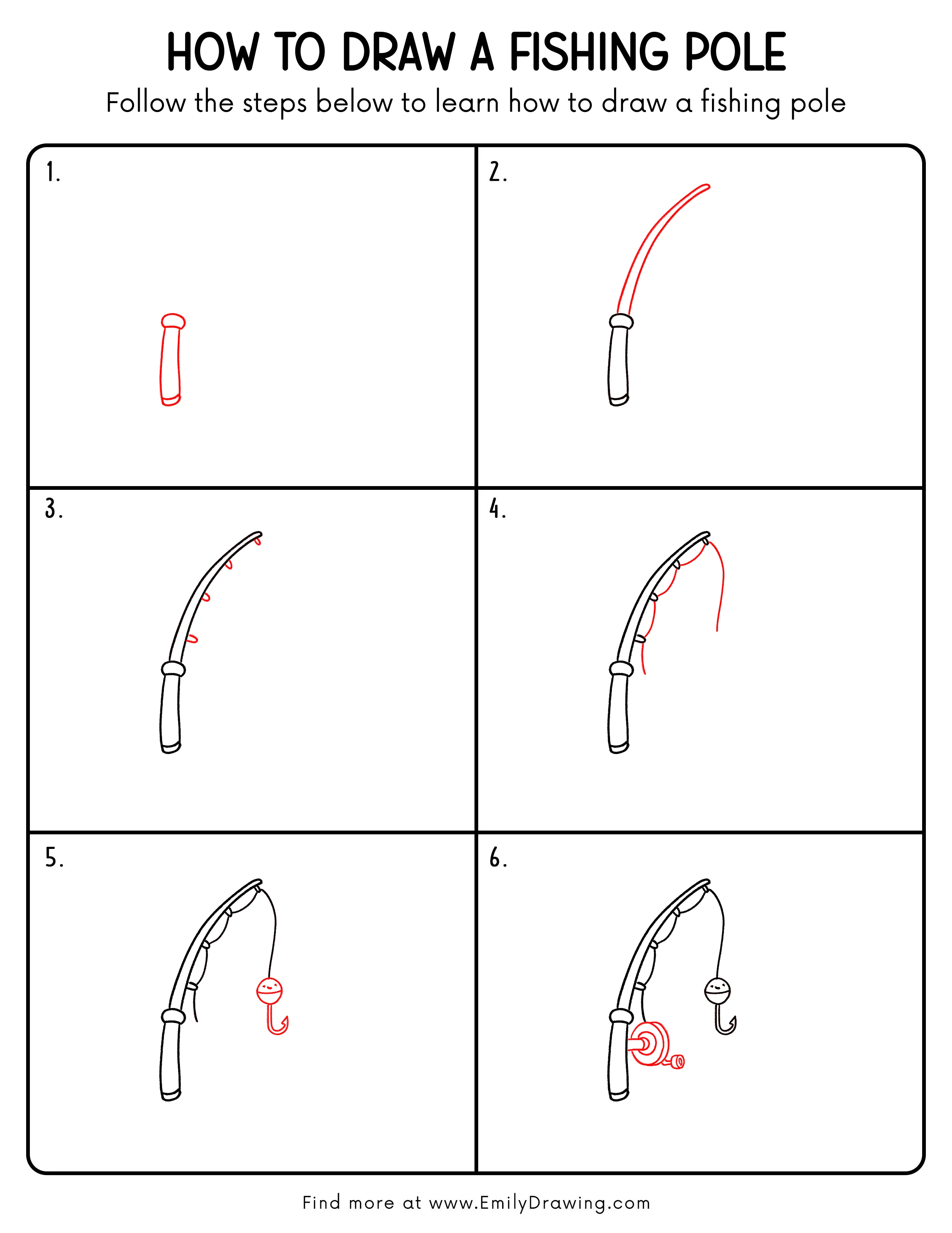 How to Draw a Fishing Pole - Emily Drawing