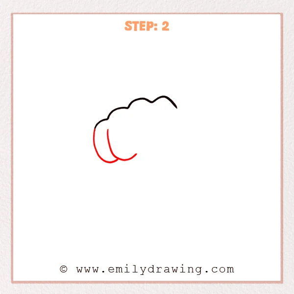 how to draw a fist - Fist drawing with the top knuckle line in place and two rounded finger curves added on the left side.