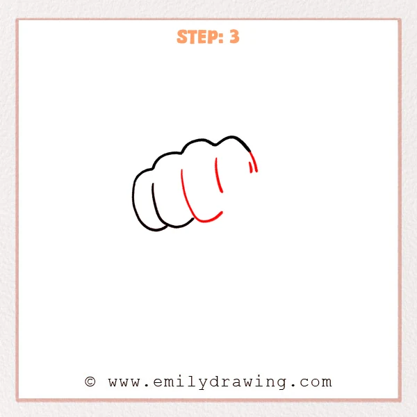 how to draw a fist - Fist sketch with the top knuckle line, left finger curves, and new middle and right finger contours added.