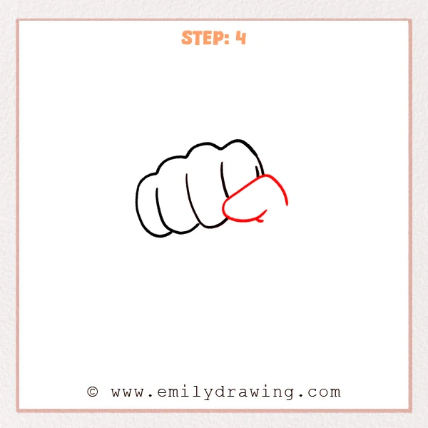 how to draw a fist - Fist drawing with the knuckles and folded fingers outlined, plus a large thumb shape wrapping across the front.