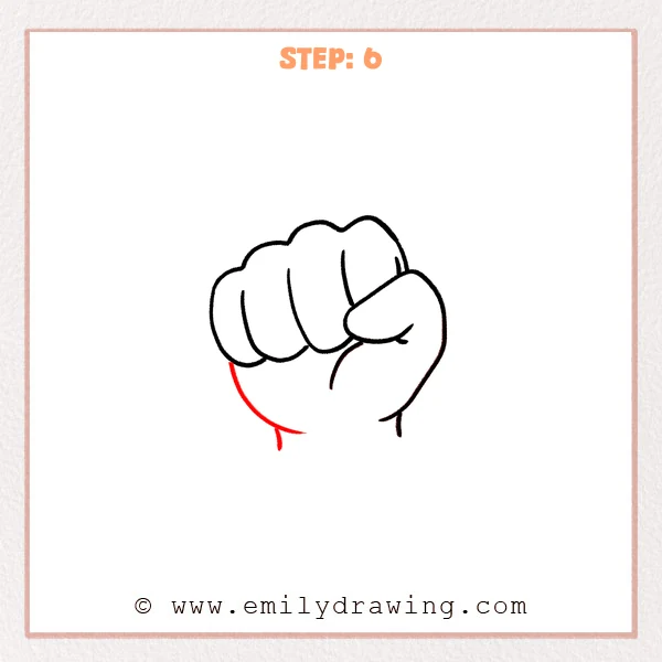 how to draw a fist - Fist drawing with the knuckles, thumb, palm, and a new curved line closing the left palm base and wrist.