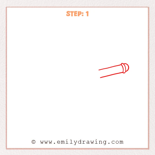 how to draw a flute - Early stage of a flute drawing with two slanted parallel lines and a rounded end cap on the right side.