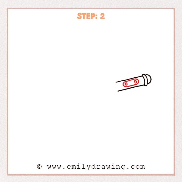 how to draw a flute - Flute drawing with a rounded end cap and a small rounded key plate containing two circular holes near the right side.