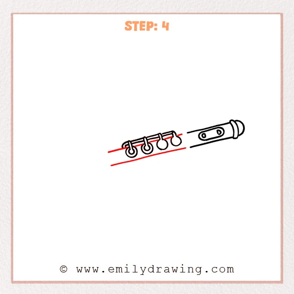 how to draw a flute - Flute drawing with extended upper and lower body lines added around the middle key section, connecting more of the instrument’s long shape.