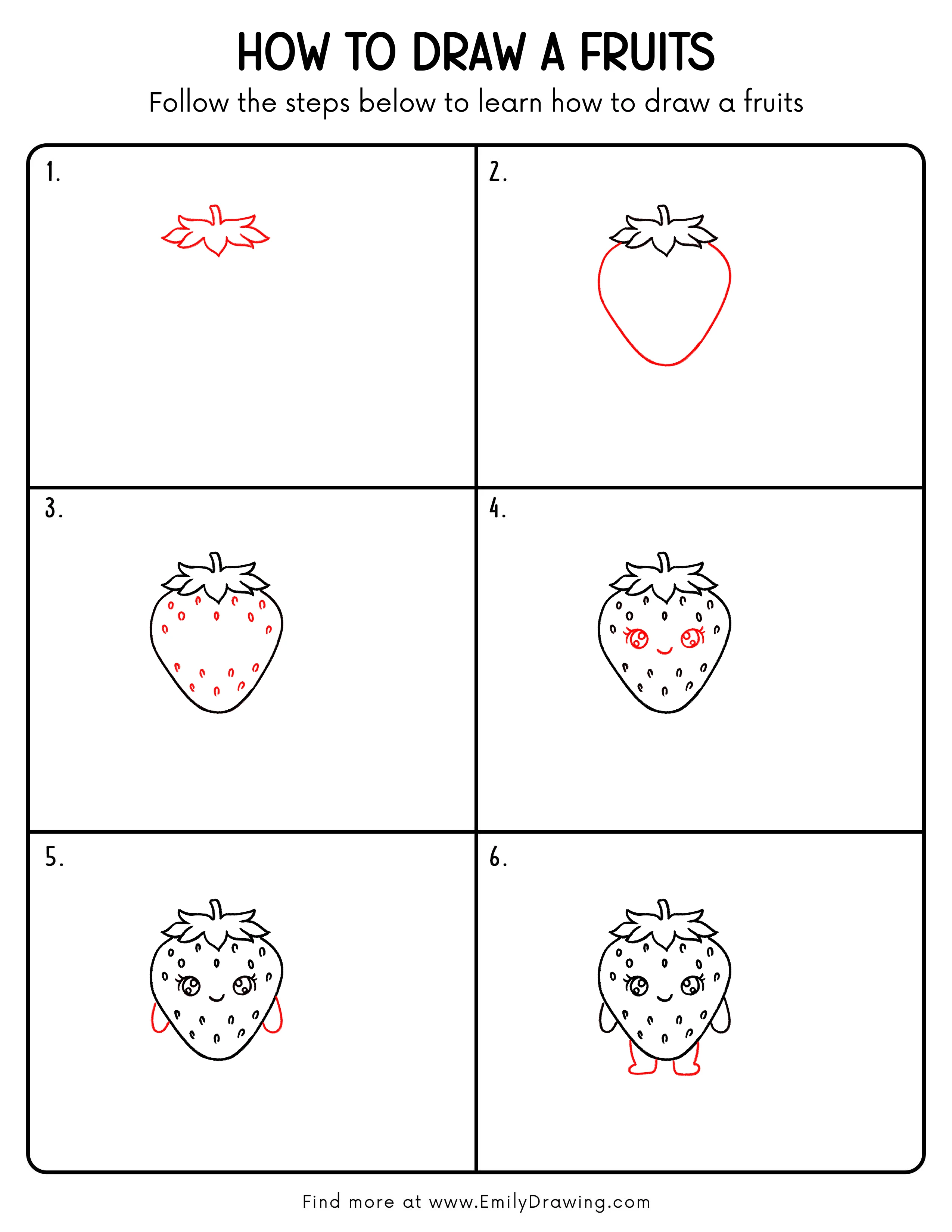 Printable Fruits Drawing Guide