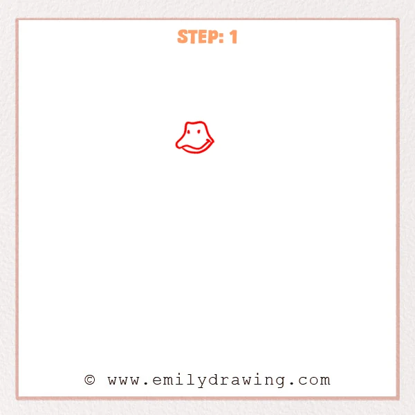 how to draw a goose - Early stage of a goose drawing with a simple rounded head, a wide curved beak, and two small eyes.