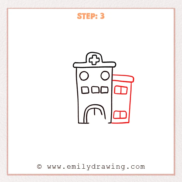 how to draw a hospital - Step 3