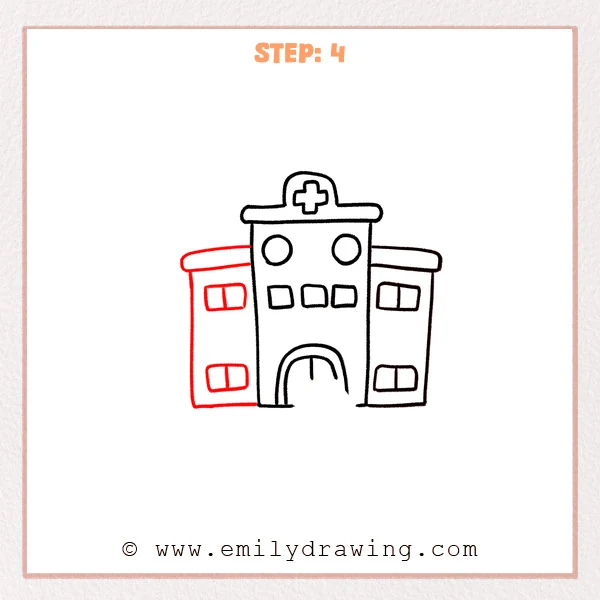 how to draw a hospital - Step 4