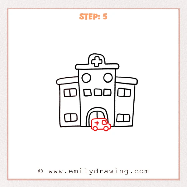 how to draw a hospital - Step 5