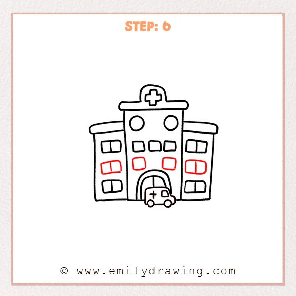 how to draw a hospital - Step 6