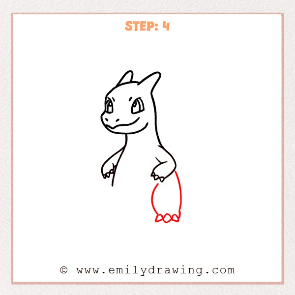how to draw a charizard - Charizard sketch with one added thick lower leg on the right side, ending in three pointed claws.