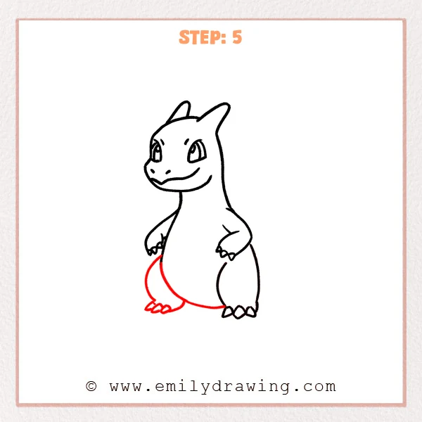 how to draw a charizard - Charizard sketch with a rounded belly line added and a second front leg on the left, including three small toe claws.