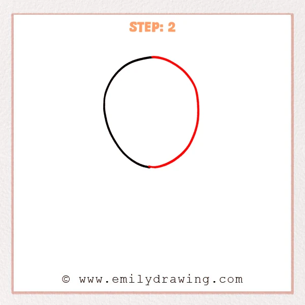 how to draw a balloon - Step 2 shows the balloon outline completed into a smooth oval shape for an easy balloon drawing.