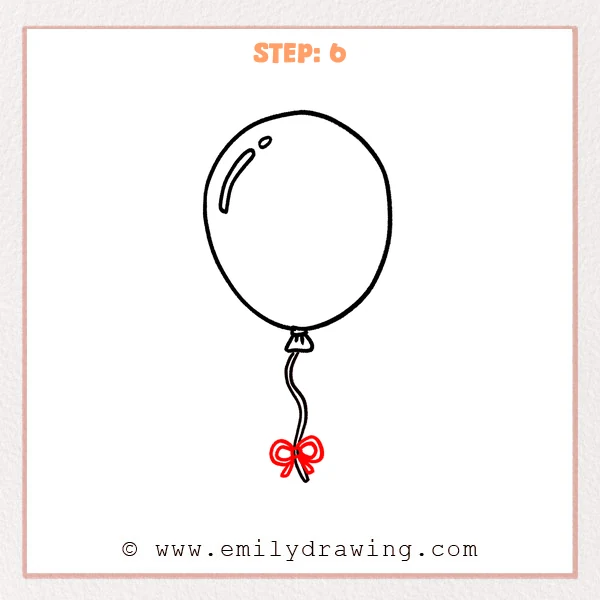 how to draw a balloon - Step 6 adds a small curled tip at the end of the balloon string, completing the easy balloon drawing.