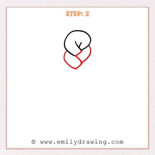 how to draw a braid - Step 2 of how to draw a braid, adding two overlapping teardrop-shaped braid links beneath the first curve to show the woven chain.