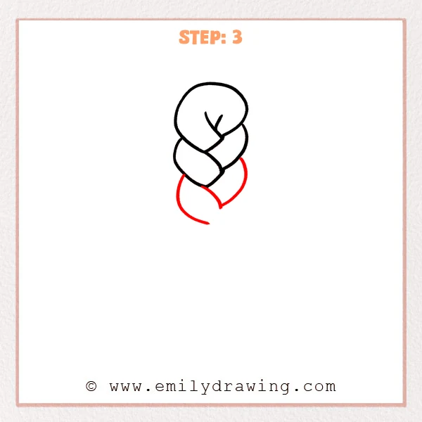 how to draw a braid - Step 3 of how to draw a braid, refining the middle braided link with clear overlap lines and adding the start of the next lower link with an open curve.