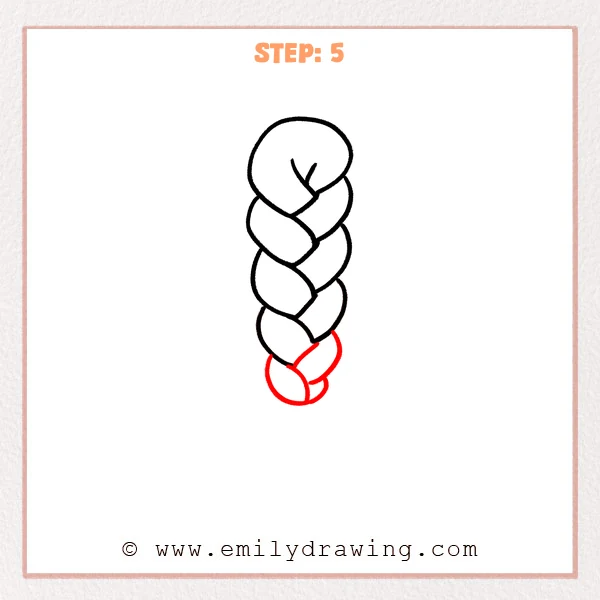 how to draw a braid - Step 5 of how to draw a braid, adding a smaller bottom braid link and a short inner curve to show the final woven overlap and tapering end.