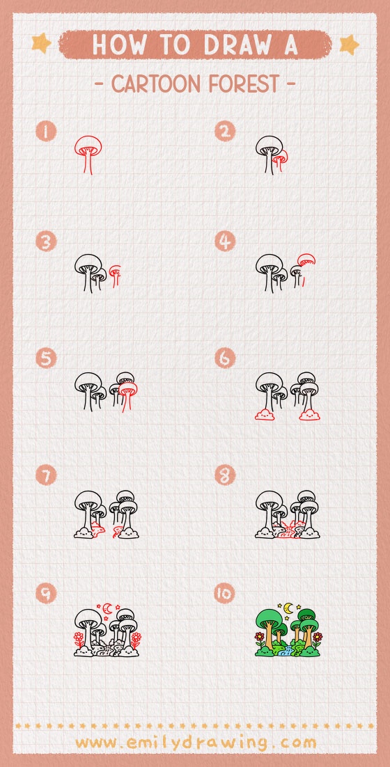 How to Draw a Cartoon Forest - Emily Drawing