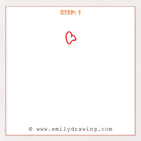 how to draw a chicken - A first sketch step showing only the chicken’s small two-lobed comb shape near the top center.