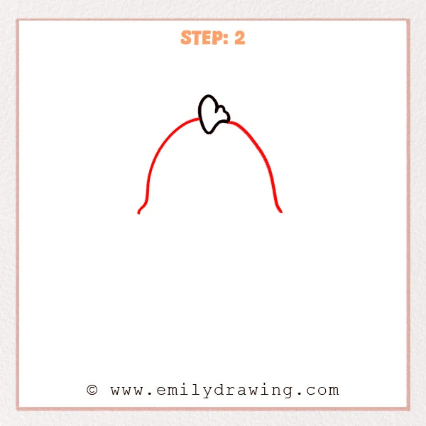 how to draw a chicken - The chicken sketch now shows a large rounded head outline drawn around the comb, forming the top of the head and cheeks.
