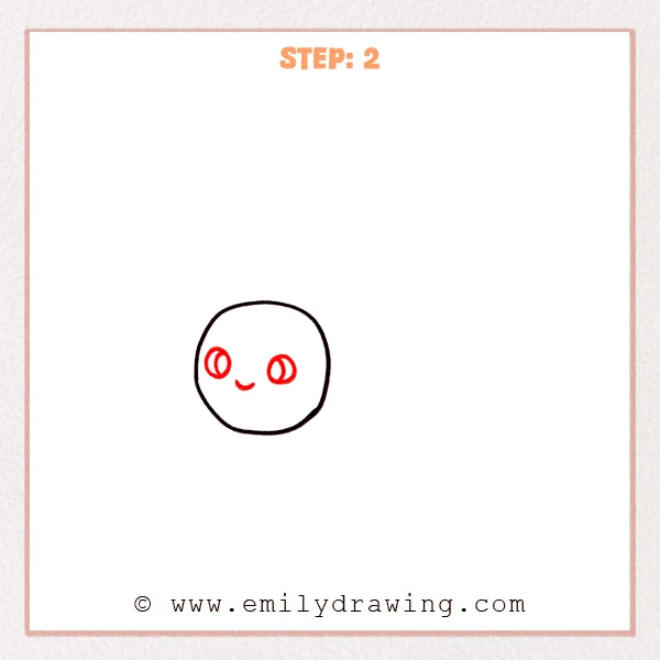 how to draw a comet - A simple comet head circle now has two oval eyes and a small smiling mouth added, moving from a basic shape to a cute character face.