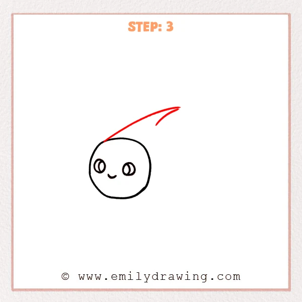 how to draw a comet - A cute comet face now has a long curved tail line and a shorter inner curve added, showing motion and direction in the step-by-step drawing.