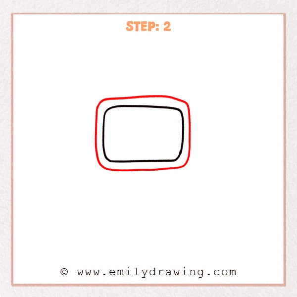 how to draw a computer - Step 2 adds a larger rounded-rectangle outer frame around the inner screen of the cute computer.