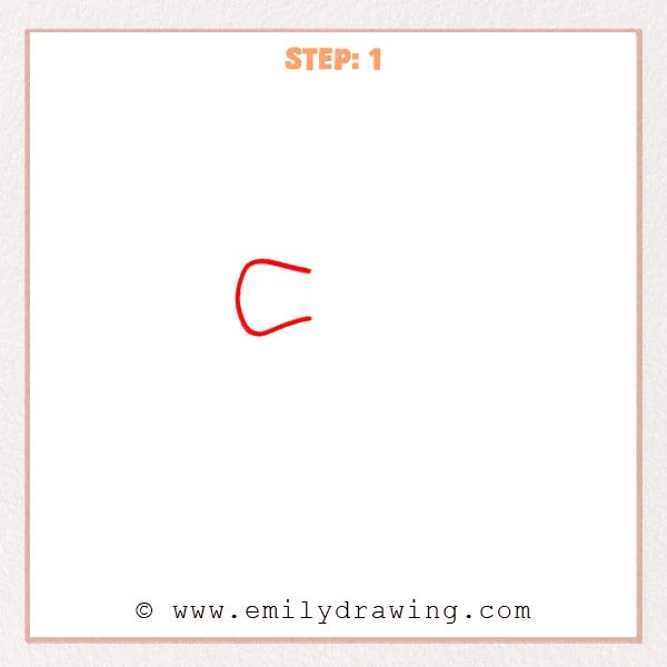 how to draw a cross - An early sketch step for how to draw a cross, showing a single thick curved stroke like an open “C” shape.
